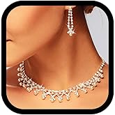EVILD Pearl Jewelry Set Silver Rhinestone Choker Necklace and Earrings Sets for Women