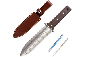 CIELCERA 12" Hori Hori Garden Knife with Free Diamond Sharpening Rod, Stainless Steel Blade with Protective Handguard and Ful