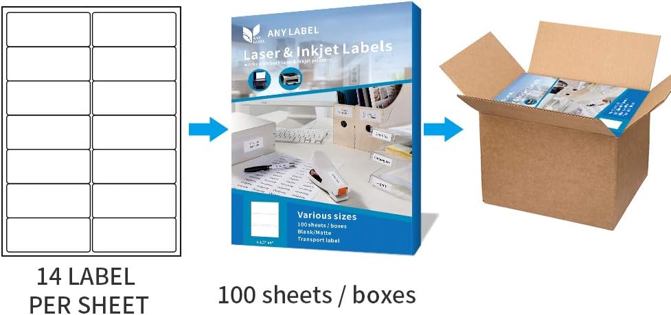 Anylabel 14 UP 1-1/3" x 4" Shipping Address Labels for Laser & Inkjet Printer Easy Peel Adhesive (100 Sheets, 1400 Labels) : Office Products