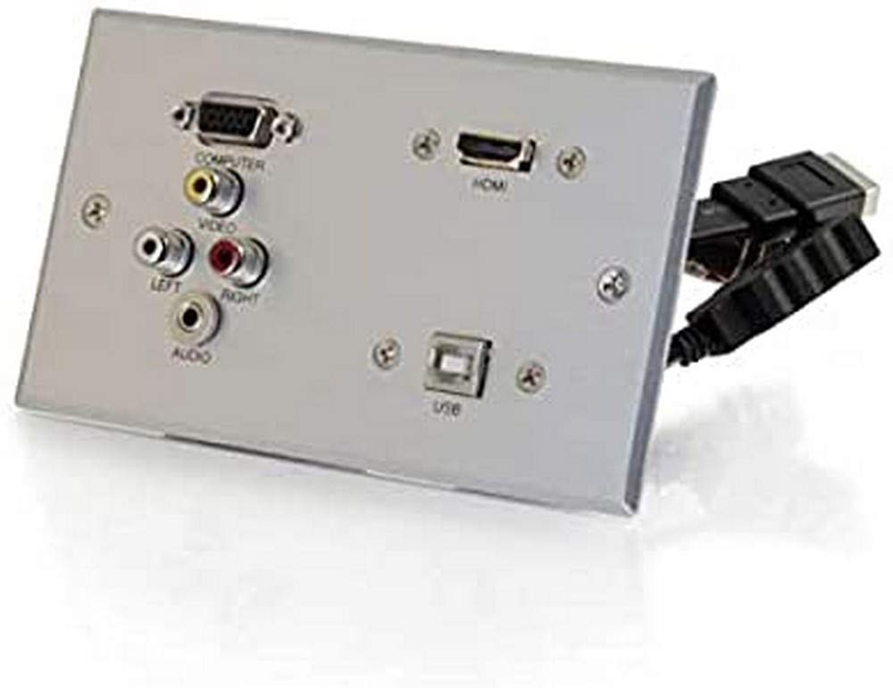 C2G RapidRun Double Gang Integrated VGA (HD15) with 3.5mm with Composite Video with Stereo Audio with HDMI with USB Wall Plate - Brushed Aluminium