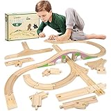 42-piece Bulk Value Wooden Train Track Booster Pack with Red Brick Bridge - Compatible with All Major Toy Train Brands by Conductor Carl