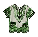 Vipada Handmade's Traditional Dashiki Shirt Unisex (White and Green)