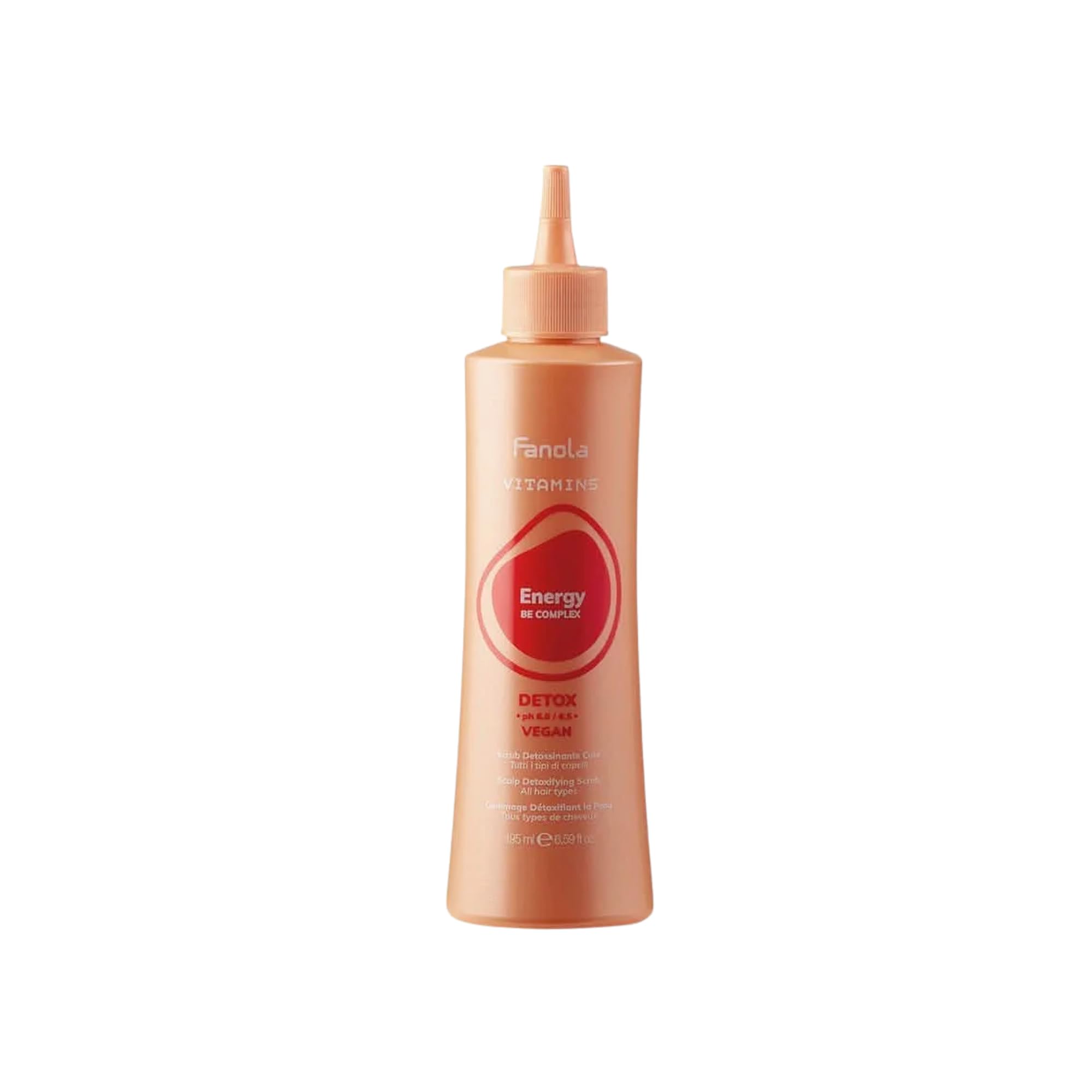 Fanola Vitamins Detox Pre-Shampoo, Detox Scalp Fluid to Remove Impurities with Mechanical Scrub Effect, 195ml