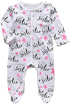 Starxin Newborn Toddler Baby Brother and sister Letter Star Romper Jumpsuit Outfits Clothes (Pink, 12M(9~12months))