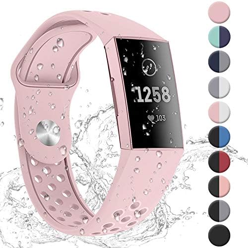Hotodeal Sport Bands Compatible Fitbit Charge 3 Bands Waterproof Soft Silicone Replacement Breathable Bands for Women Men Fitbit Charge 3 Accessories, Small Large Size