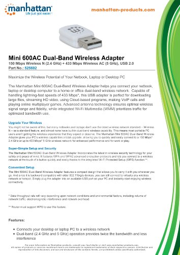Manhattan Mini AC600 Dual-Band Wireless Adapter (525602)