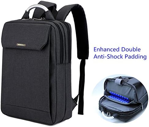 Slim Shockproof Backpack for Laptops Up To 15", Water Resistant Nylon for Men and Women (Black)