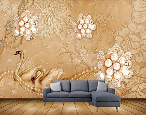 Beibehang Exclusive BVZ0820 3D Luxury Jewellery Diamond Flower Swan European Pattern Background Wall HD 3D Wallpaper(365 cm x 304 cm)