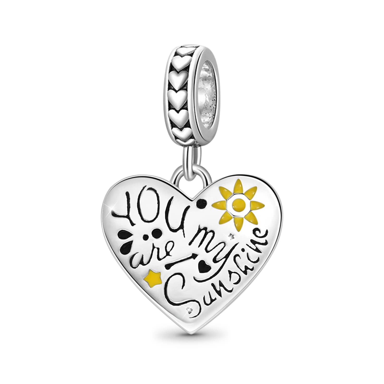 GNOCE "You are my sunshine Heart Pendant Charm Sterling Silver Dangle Charm Fit Bracelet/Necklace for Women Girls Wife Daughter