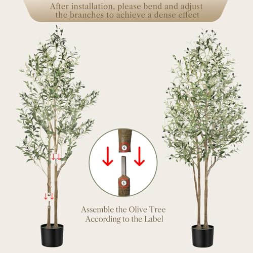 Alupssuc Olive Trees Artificial Indoor, 6FT Tall Faux Olive Tree, Artificial Plants with Natural Wood Trunk and Lifelike Fruits for Home Office Decor