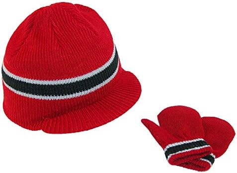 Grand Sierra Boys' 2-4 Radar Visor Hat and Stretch Mittens Winter Set, Red