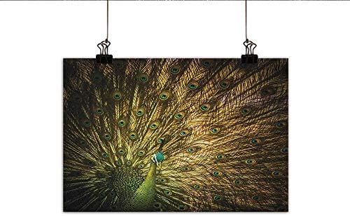 homehot Peacock Simulation Oil Painting Portrait of Male Peacock with Feathers Out Picture in Dark Colors Modern Print Decorative Painted Sofa Background Wall 31"x24" Mustard Green