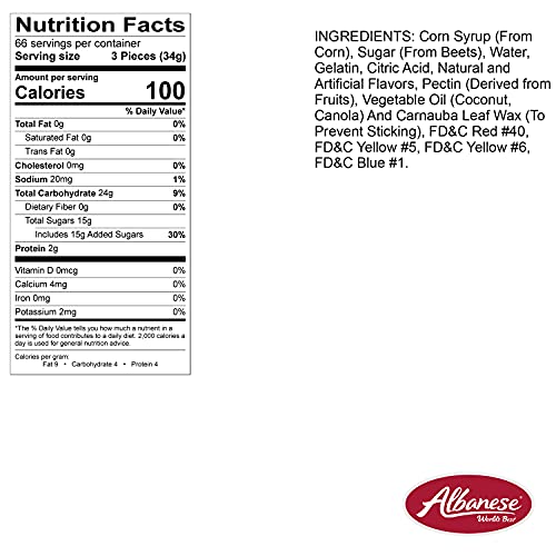 ALBANESE CANDY, LARGE ASSORTED FRUIT GUMMI WORMS, 5-POUND BAG