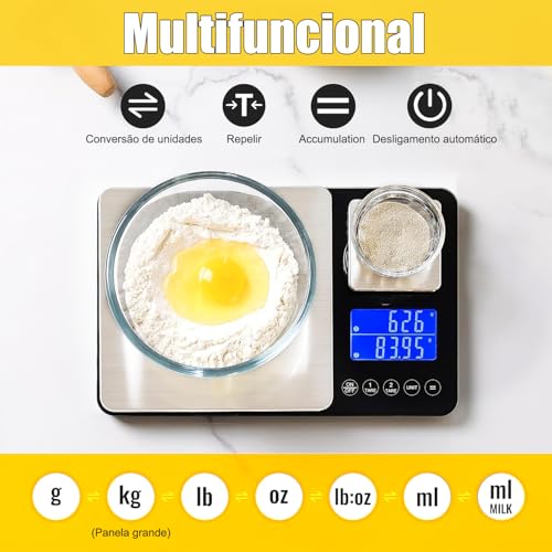 Balança de Cozinha, Balanca Digital de Cozinha Precisao com Leituras Claras, Balanca Comida com Bandeja Dupla, Balança de Cozinha Digital de Indução de Alta Sensibilidade