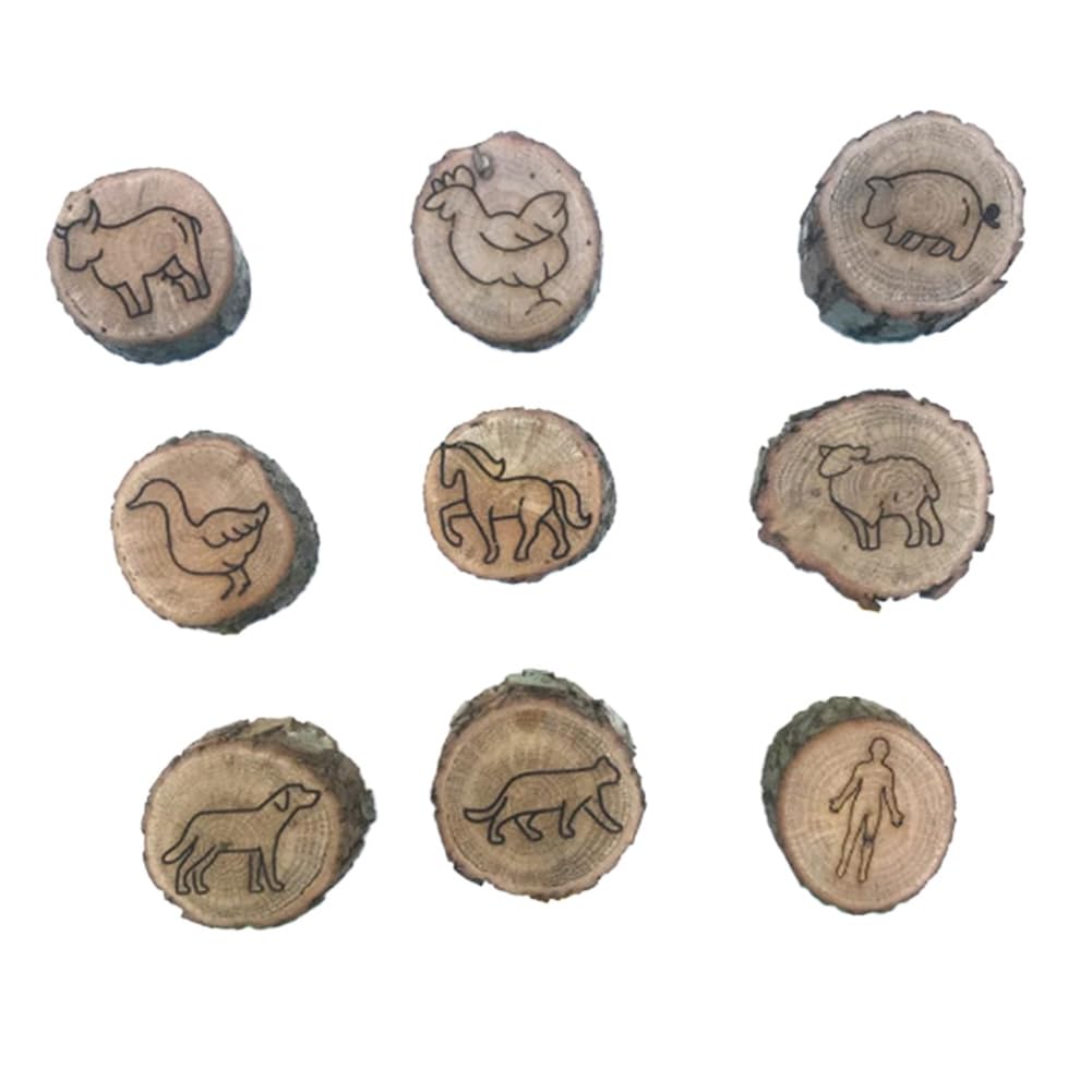 Idhadkc 9pcs Animal Tracks Stamps Mould Animal Footprints Engrave Wooden Children Toys Muddy Ground Snowfield Step Prints Farm Easy Install