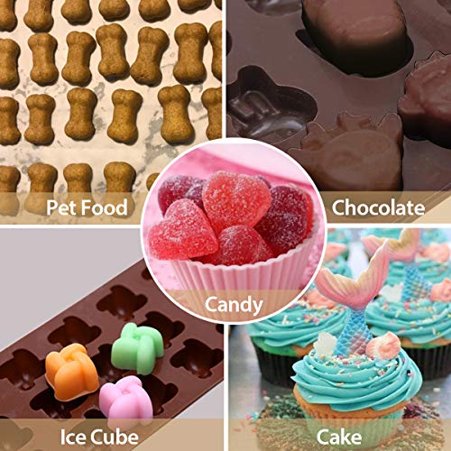 5 Pack Silicone Chocolate Molds Candy Making Mold,Jeteven Fat Bombs Ice Cube,Jelly,Cupcake Baking Mold - Mermaid/Bone/Heart/Cute Animal/Squares Shaped Silicone Molds With a Bonus Dropper