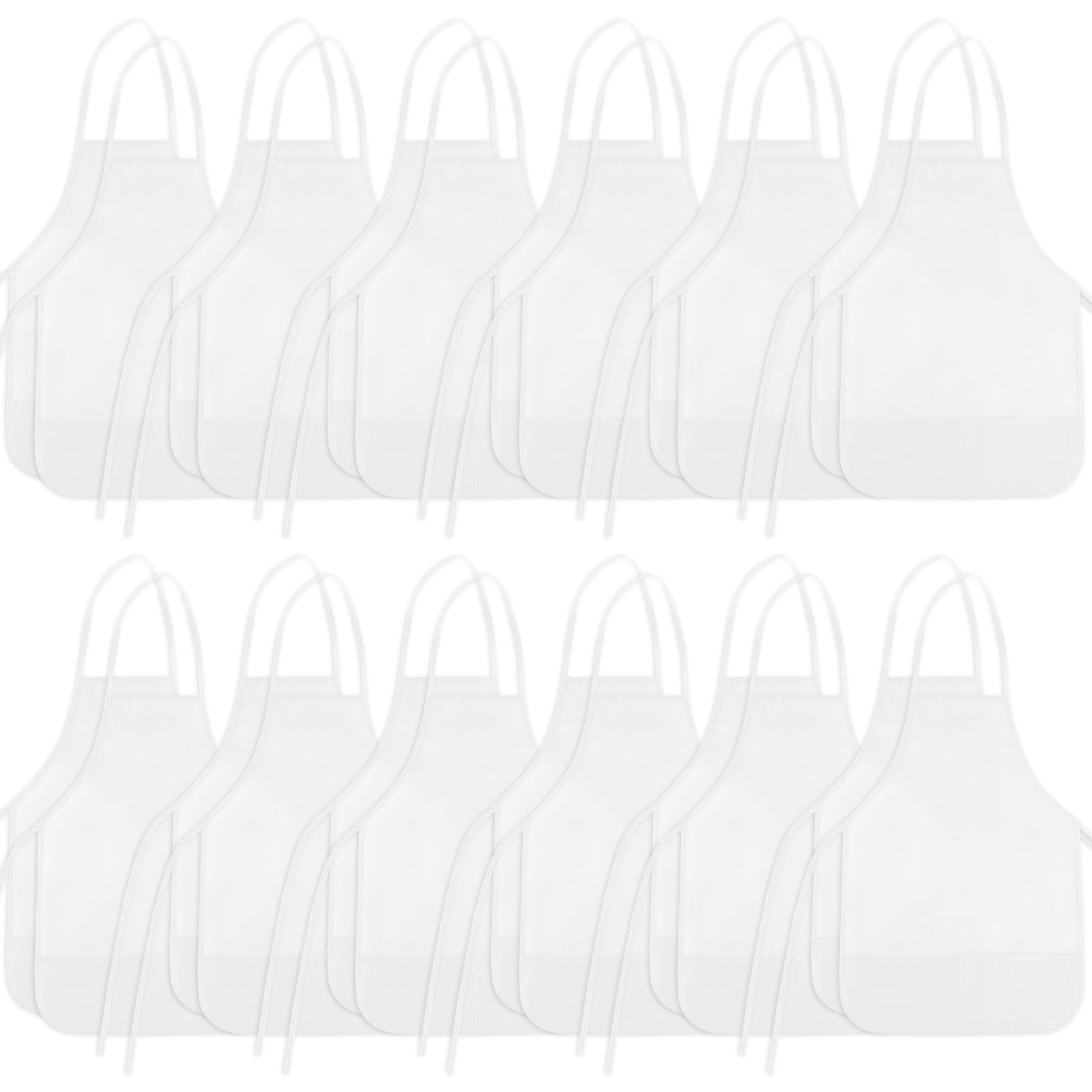 BOUBONI 24 Pieces White Kids Painting Aprons Kids