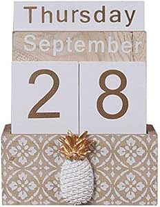 AJIAMA Calendario Perpetuo de Madera, Bloque de Madera Vintage