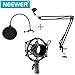 Neewer NB-35 Microphone Suspension Boom Scissor Arm Stand with Microphone Clip Holder and Table Mounting Bracket & NW (B-3) Pop Filter Windscreen Shield and Metal Microphone Shock Mount Kit