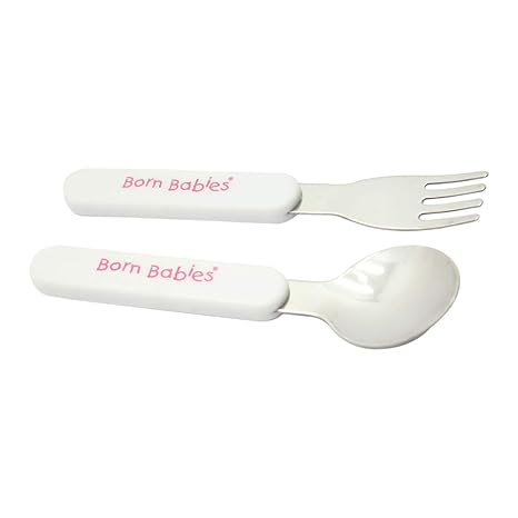 Born Babies Easy Grip Feeding Silver Spoon and Fork