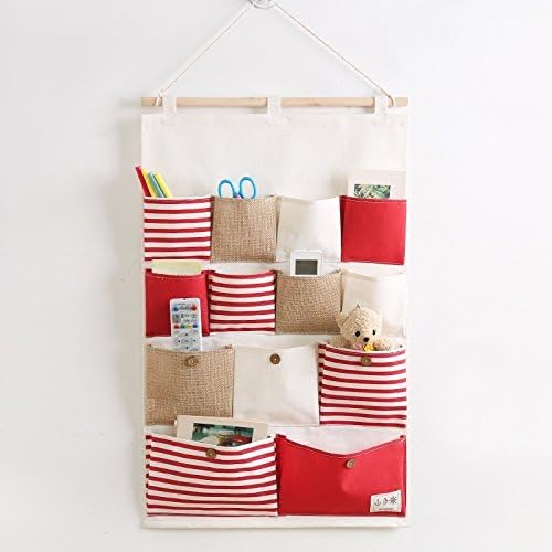 Vipo Durable Wall Door Closet Hanging Storage bag organizer, Easy handle and fashion, 13-Pockets. (Red)
