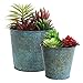 MyGift Set of 2 Decorative Mini Rustic Metal Garden Succulent Planters/Antique Style Round Flower Display Pots, Teal
