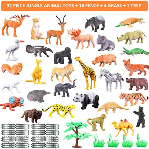 OuMuaMua 65 Pieces Animal Figures Toy Set - Plastic Mini Educational Jungle Animal Toys for Boys Girls Kids Toddlers Farm Small Animals. Includes 44 Mini Animal Figures,16 Fences, 4 Grass and 1 Trees - Thumbnail 2