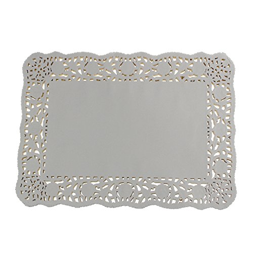 LJY 100 Pieces White Lace Rectangle Paper Doilies Cake Packaging Pads Wedding Tableware Decoration (7" x 9.5")