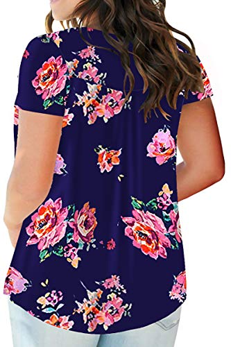 Women's Plus Size Tops Floral Print Henley Shirt Buttons Up Blouses Tunic H 14W
