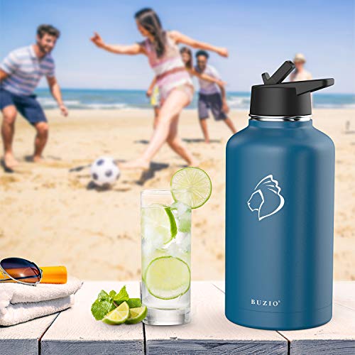 BUZIO Vacuum Insulated Stainless Steel Water Bottle (Cold for 48 Hrs/Hot for 24 Hrs), 64oz Double Walled Wide Mouth Sports Drink Flask with BPA Free Straw Lid and Flex Cap, Cobalt - Thumbnail 7