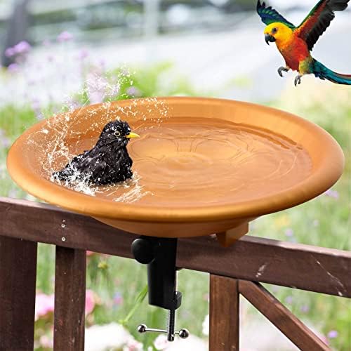 Alaiselit Bird Bath 12 Inches Deck Mounted Bird Baths Bowl Spa with Sturdy Steel Clamp, Easy to