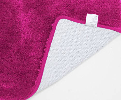 Mary 3 Piece Bathroom Rug Set, Luxury Soft Plush Shaggy Thick Fluffy Microfiber Bath Mat, Countour Rug, Toilet Seat Lid Cover, Non-Slip Rubber Back, Floor Mats Water Absorbent (Fuchsia)