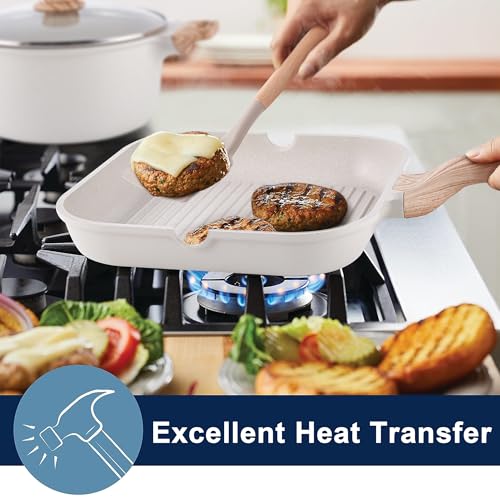Cookware Set - Nonstick Pots and Pans Set Kitchen Cooking Pot and Pan Set with Lids, Non-stick Granite Cookware Sets Induction Pans for Cooking Set with Grill Pan, frying pan, Stockpot and Saucepan