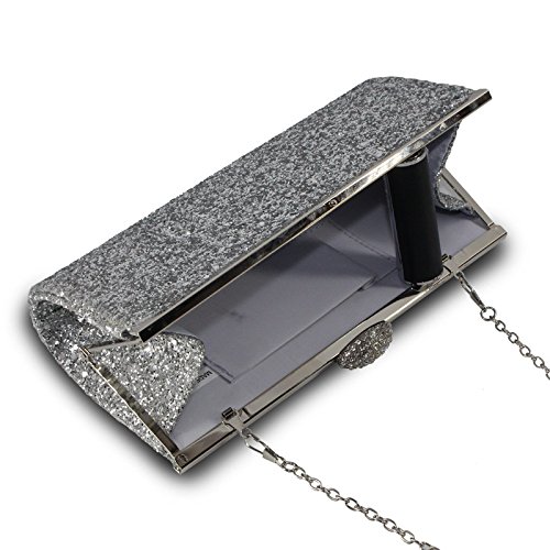 Missfiona Sparkly Glitter Formal Clutch Purse Wedding Party Evening Bag for Women(Silver)