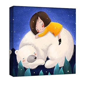 Canvas Wall Art Bear Child Sleep Wild Painting Artwork for Home Decor Framed for Children - 12x12 inches