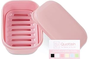 Quatish Soap Holder 1 Pack, Travel Soap Container with Lid, Travel Size Toiletries, Portable Bar Soap Holder, Leakproof Soap Box, Soap Dish for Traveling, Camping, Gym, Bathroom, Pink