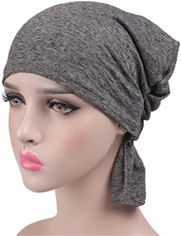 Bodai Wrinkled Beanie Fleece Lining Chemo Hat Caps Pre-Tied Headwear Bandana Tichel For Cancer (Deep Grey)