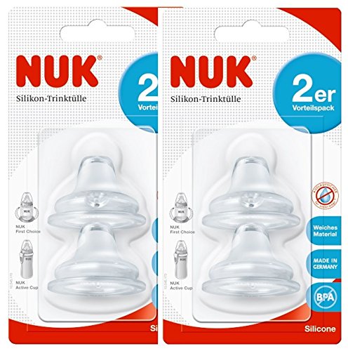 Nuk First Choice 10256442 Soft spout Made of Silicone, Leak-Proof, Combined with All Bottles, BPA Free, 6-18 Months, 2 Pieces, 2-Pack (2 x 2er Blister)