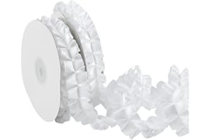 CABODYALS 10 Yards White Satin Ruffle Trim Gathered Double Sided Ruffled Edge Ribbons Lace Applique Trimming Vintage Pleated Fabric Ribbon for Sewing Making Crafts Wedding Bridal Dresses Decor Supply