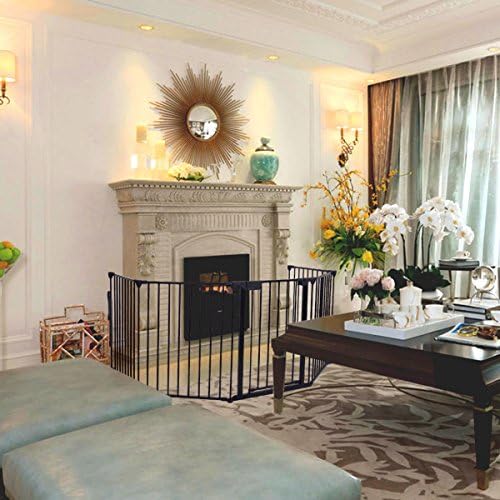 Free Standing 25"x 30" 5 Panel Fireplace Fence Hearth Gate Home Safety Enclose Barrier BBQ Guard for Baby Toddler Pet