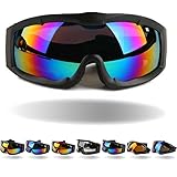 Tactical Windproof Cycling Googles Uv400 Motorcycle Ski Snowboard Goggles Eyewear Sports Protective Safety Glasses with Extra Long Adjustable Strap (Black Frame Blue Lens)