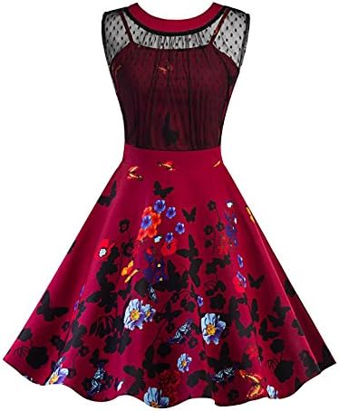 Crissiste Women Chic Sleeveless Floral Dress Classy A-Line Party Cocktail Dress RedMedium