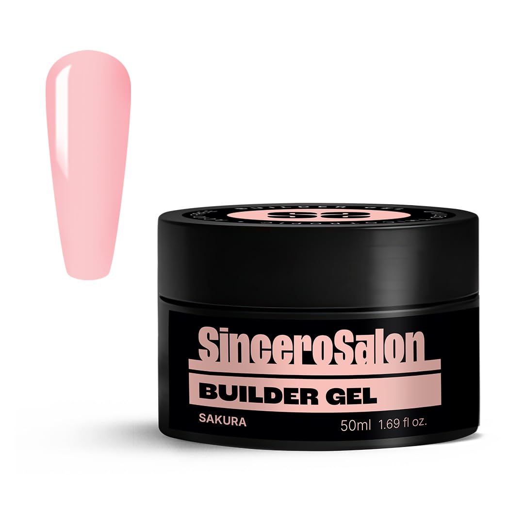 Sincero Salon Solid Builder Gel for Nails - Sakura - Hard Gel Builder for Extension - Nail Repair and Strengthener - LED UV Builder Gel for Nails - Use with Nail Forms - Nail Hardener Gel 50ml — image 1