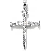 Charm America Silver Nail Cross Pendant Necklace - Moissanite Stones - 925 Sterling Silver - Religious Cross - Nail Cross Jewelry