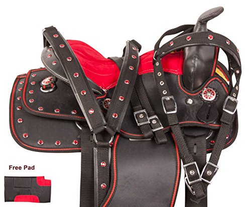 10 12 13 BLACK RED KIDS YOUTH PONY SMALL HORSE SADDLE TACK SET SHOW PLEASURE TRAIL (10)