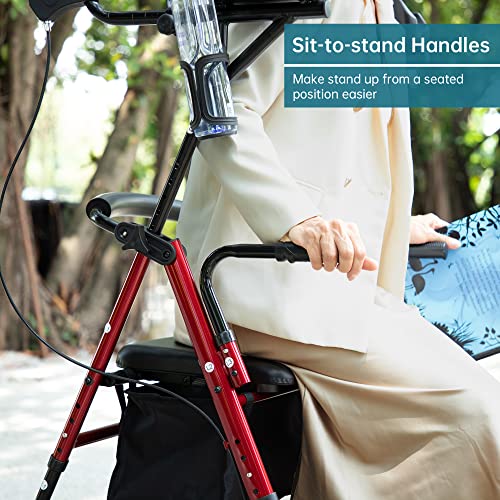 ELENKER Upright Walker, Stand Up Rollator Walker with Padded Seat and