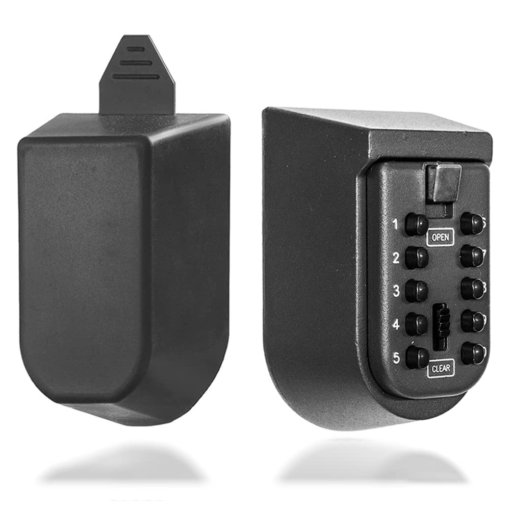 Loboo Idea Wall Mounted Outdoor Security Keysafe Box with Push Button Combination Lock, Outdoor Key Safe with Rubber Cover Push Button (No Hang, Black)