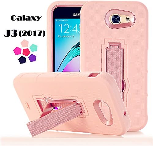 Galaxy J3 Emerge J3 2017 Case, KinPond Drop Defender Hybrid High Impact Heavy Duty [PC + Rubber] [3 in 1] Full-body Touch Armor Protective Case with Kickstand for Samsung Galaxy J3 2017 (RoseGold)