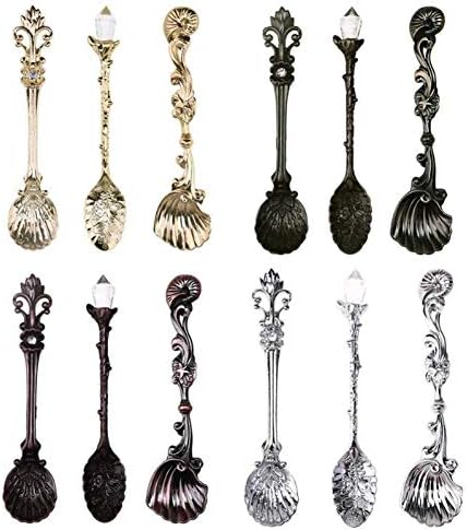 GIJBNJJI Coffee Ice Cream Spoon Metal Alloy Carved Dessert Candy Teaspoon Table Decor Tableware Supplies