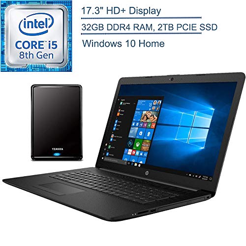 2020 HP 17.3″ HD+ Laptop Computer, 8th Gen Intel Quad-Core i5-8265U Up to 3.9GHz (Beats i7-7500U), 32GB DDR4 RAM, 2TB PCIe SSD, DVDRW, WiFi, HDMI, Black, Windows 10, YZAKKA 500GB External Hard Drive
